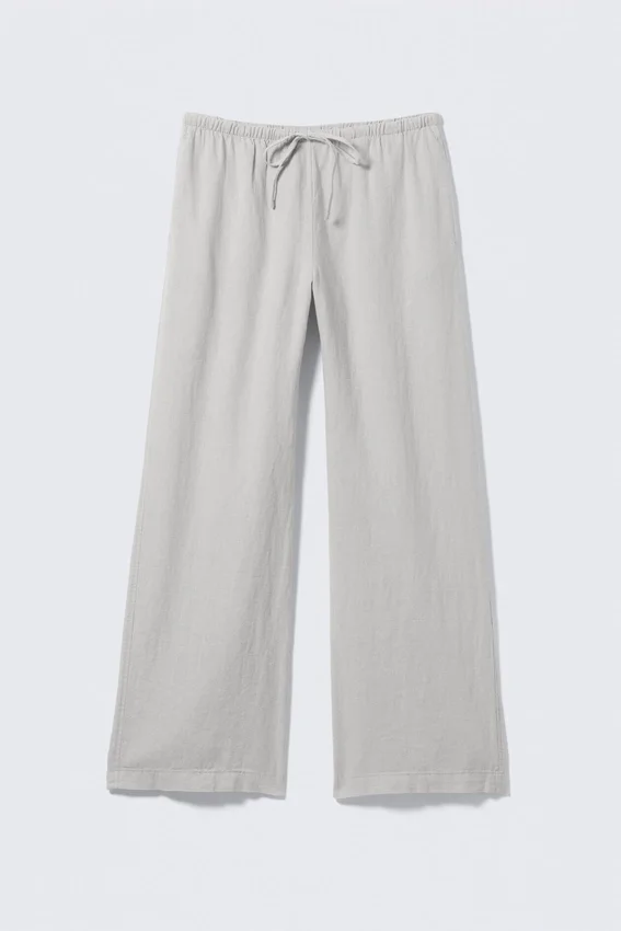 Low Rise Linen-Blend Trousers – Light Grey Low Rise Linen-Blend Trousers – Light Grey