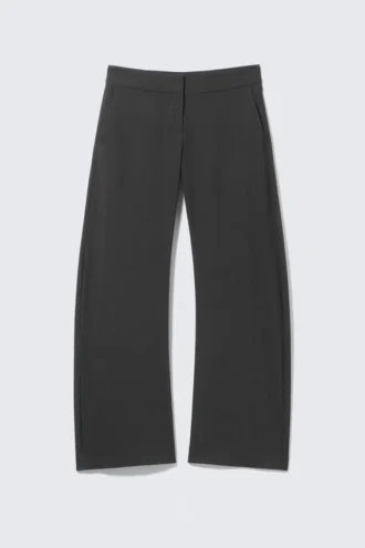 Low-Rise Loose Barrel Suiting Trousers – Dark Grey Melange Low-Rise Loose Barrel Suiting Trousers – Dark Grey Melange