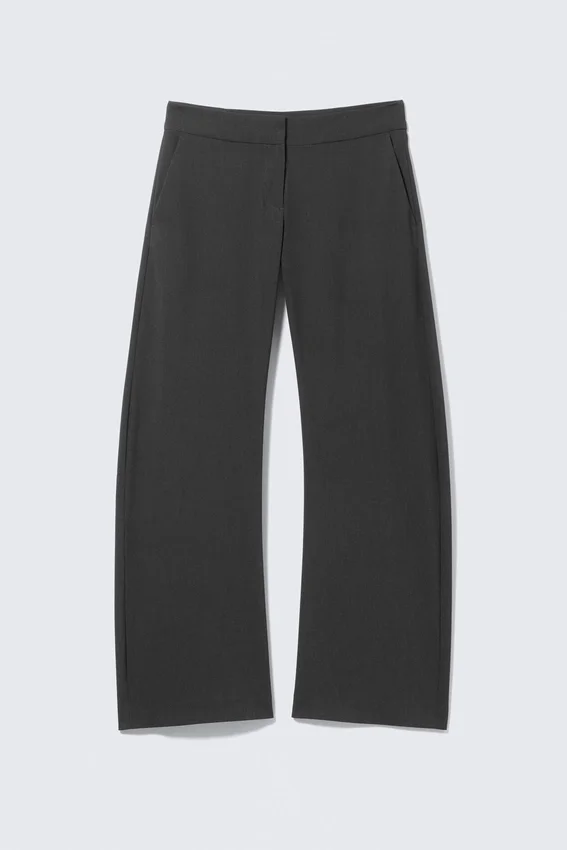 Low-Rise Loose Barrel Suiting Trousers – Dark Grey Melange Low-Rise Loose Barrel Suiting Trousers – Dark Grey Melange