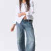 Low Rise Loose Barrel Workwear Jeans – Mid Blue – Medium Blue Low Rise Loose Barrel Workwear Jeans – Mid Blue – Medium Blue