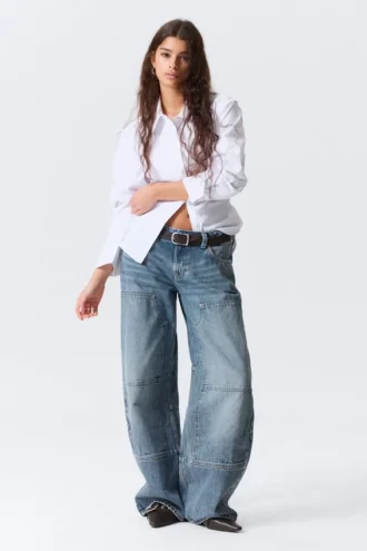Low Rise Loose Barrel Workwear Jeans – Mid Blue – Medium Blue