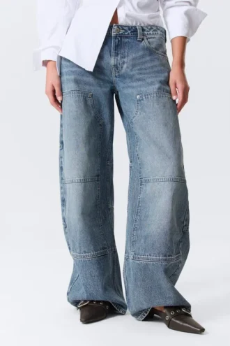 Low Rise Loose Barrel Workwear Jeans – Mid Blue – Medium Blue
