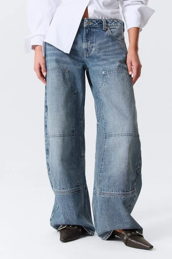 Low Rise Loose Barrel Workwear Jeans – Mid Blue – Medium Blue Low Rise Loose Barrel Workwear Jeans – Mid Blue – Medium Blue