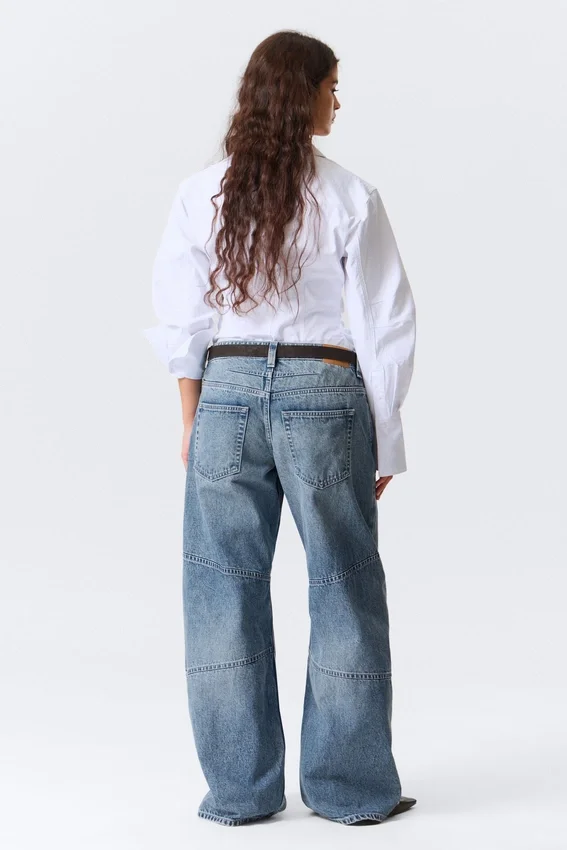 Low Rise Loose Barrel Workwear Jeans – Mid Blue – Medium Blue Low Rise Loose Barrel Workwear Jeans – Mid Blue – Medium Blue