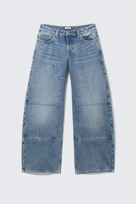 Low Rise Loose Barrel Workwear Jeans – Mid Blue – Medium Blue Low Rise Loose Barrel Workwear Jeans – Mid Blue – Medium Blue