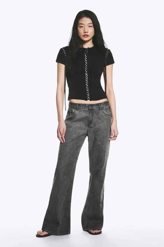 Low Rise Loose Bootcut Trousers – Dark Grey Low Rise Loose Bootcut Trousers – Dark Grey
