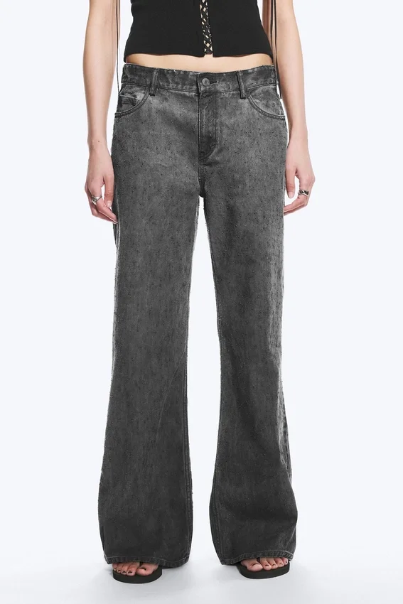 Low Rise Loose Bootcut Trousers – Dark Grey Low Rise Loose Bootcut Trousers – Dark Grey