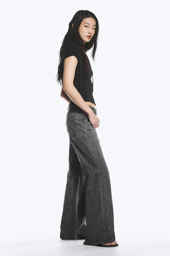 Low Rise Loose Bootcut Trousers – Dark Grey Low Rise Loose Bootcut Trousers – Dark Grey