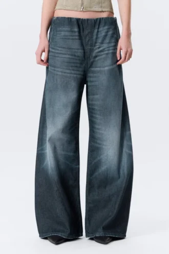Low Rise Loose Fit Denim Joggers – Mid Blue – Dark Blue