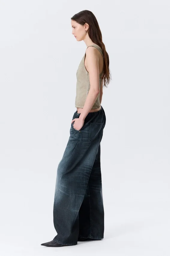 Low Rise Loose Fit Denim Joggers – Mid Blue – Dark Blue Low Rise Loose Fit Denim Joggers – Mid Blue – Dark Blue