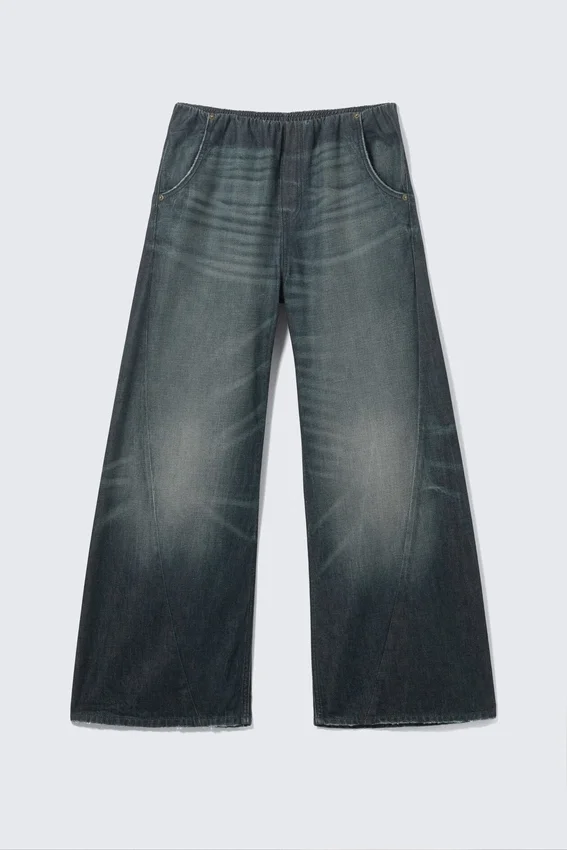 Low Rise Loose Fit Denim Joggers – Mid Blue – Dark Blue Low Rise Loose Fit Denim Joggers – Mid Blue – Dark Blue