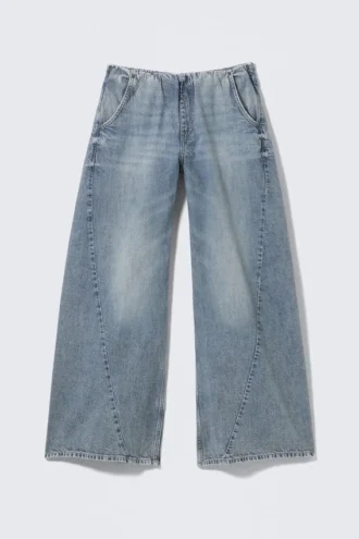 Low Rise Loose Fit Denim Joggers – Torn Blue – Medium Blue