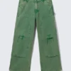 Low Rise Loose Fit Workwear Trousers – Washed Green Low Rise Loose Fit Workwear Trousers – Washed Green