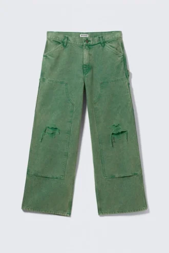 Low Rise Loose Fit Workwear Trousers – Washed Green