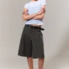 Low Rise Loose Pleated Suiting Shorts – Dark Grey – Herringbone Low Rise Loose Pleated Suiting Shorts – Dark Grey – Herringbone