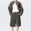 Low Rise Loose Pleated Suiting Shorts – Dark Grey – Herringbone Low Rise Loose Pleated Suiting Shorts – Dark Grey – Herringbone