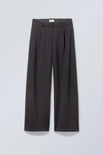 Low Rise Loose Pleated Suiting Trousers – Dark Grey Melange