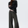 Low Rise Loose Pull-On Cotton Trousers – Dark Grey Low Rise Loose Pull-On Cotton Trousers – Dark Grey