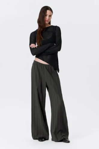 Low Rise Loose Pull-On Cotton Trousers – Dark Grey