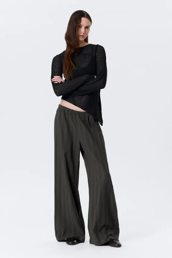Low Rise Loose Pull-On Cotton Trousers – Dark Grey Low Rise Loose Pull-On Cotton Trousers – Dark Grey