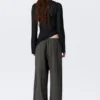 Low Rise Loose Pull-On Cotton Trousers – Dark Grey Low Rise Loose Pull-On Cotton Trousers – Dark Grey