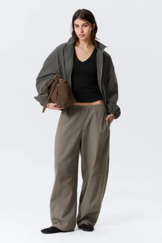 Low Rise Loose Pull-On Trousers – Grey