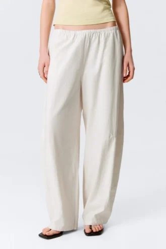 Low Rise Loose Pull-On Trousers – Light Beige