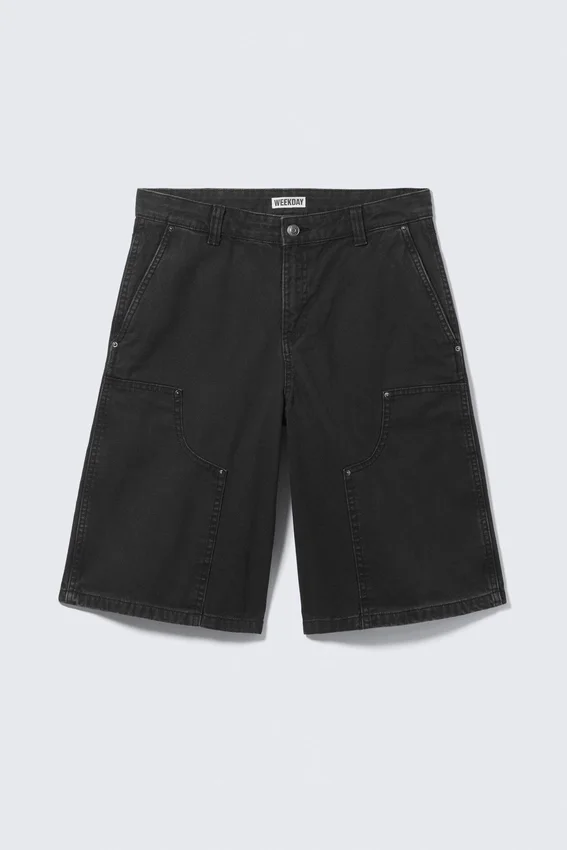 Low Rise Loose Washed Carpenter Shorts – Black Low Rise Loose Washed Carpenter Shorts – Black