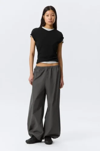 Low Rise Loose Wide Leg Track Trousers – Dark Grey