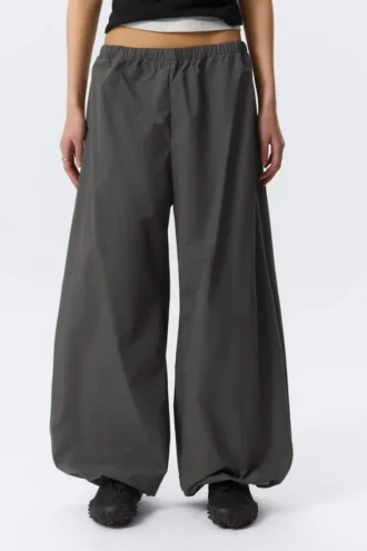Low Rise Loose Wide Leg Track Trousers – Dark Grey