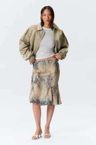 Low Rise Mermaid Midi Skirt – Beige – Snakeskin-Patterned