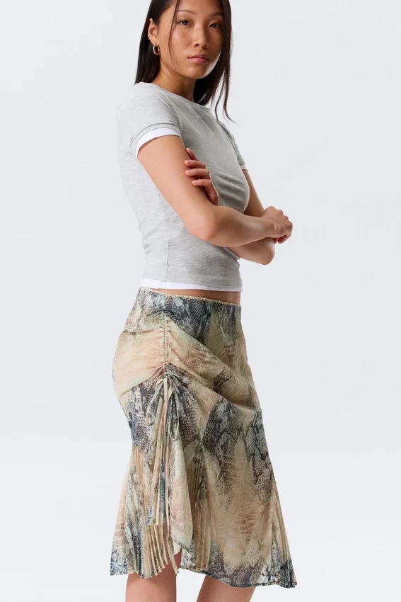 Low Rise Mermaid Midi Skirt – Beige – Snakeskin-Patterned Low Rise Mermaid Midi Skirt – Beige – Snakeskin-Patterned