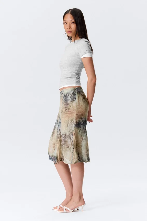 Low Rise Mermaid Midi Skirt – Beige – Snakeskin-Patterned Low Rise Mermaid Midi Skirt – Beige – Snakeskin-Patterned
