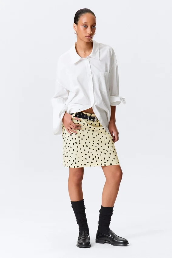 Low Rise Midi Skirt – Light Yellow – Dots Low Rise Midi Skirt – Light Yellow – Dots