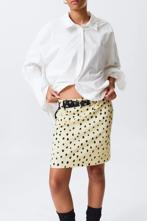 Low Rise Midi Skirt – Light Yellow – Dots Low Rise Midi Skirt – Light Yellow – Dots