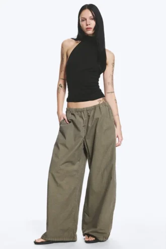 Low Rise Pull-On Ripstop Trousers – Dusty Green Khaki