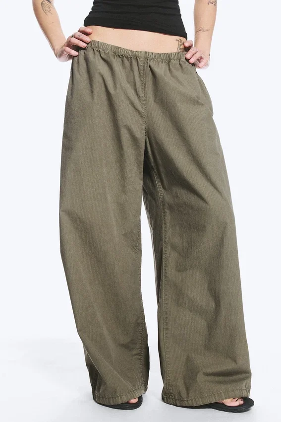 Low Rise Pull-On Ripstop Trousers – Dusty Green Khaki Low Rise Pull-On Ripstop Trousers – Dusty Green Khaki