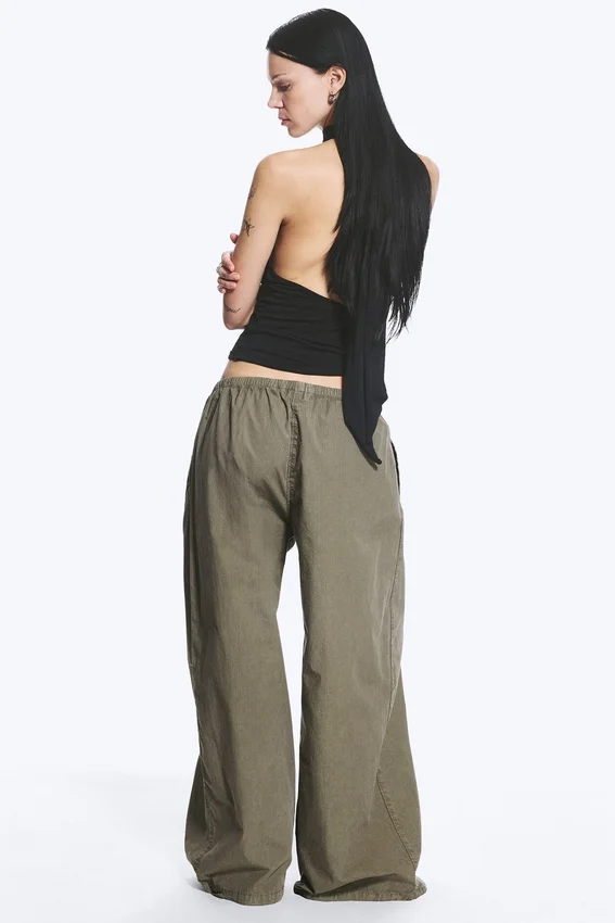 Low Rise Pull-On Ripstop Trousers – Dusty Green Khaki Low Rise Pull-On Ripstop Trousers – Dusty Green Khaki