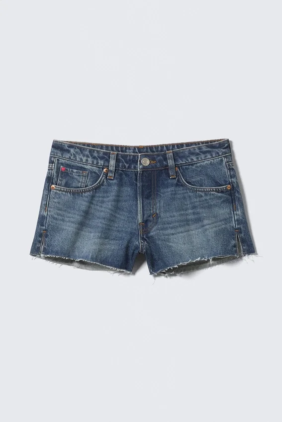 Low Rise Raw Hem Mini Denim Shorts – Mountain Blue – Dark Blue Low Rise Raw Hem Mini Denim Shorts – Mountain Blue – Dark Blue
