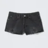 Low Rise Raw Hem Mini Denim Shorts – Smoky Blue – Dark Blue Low Rise Raw Hem Mini Denim Shorts – Smoky Blue – Dark Blue