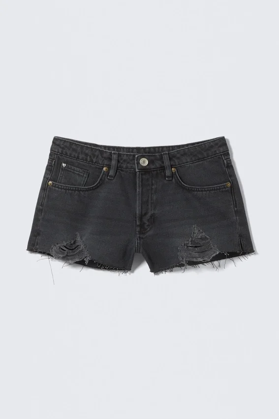 Low Rise Raw Hem Mini Denim Shorts – Smoky Blue – Dark Blue Low Rise Raw Hem Mini Denim Shorts – Smoky Blue – Dark Blue