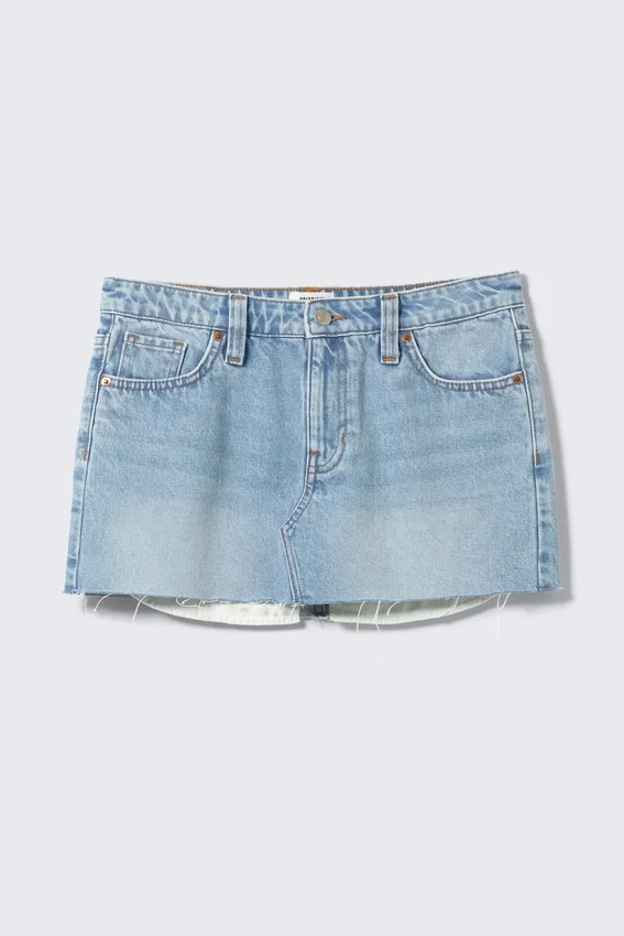 Low Rise Raw Hem Mini Denim Skirt – Fresh Blue – Light Blue Low Rise Raw Hem Mini Denim Skirt – Fresh Blue – Light Blue