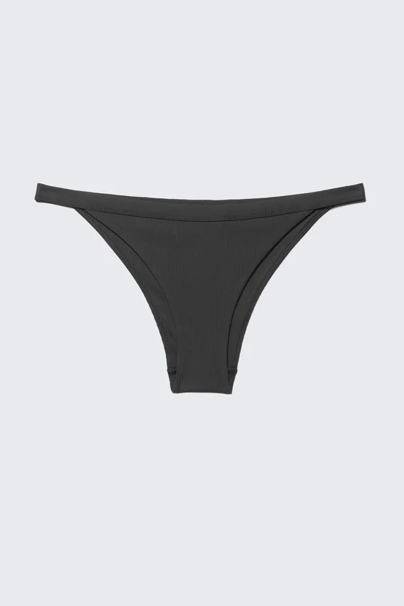 Low Rise Ribbed Brazilian Bikini Bottoms – Dark Grey Low Rise Ribbed Brazilian Bikini Bottoms – Dark Grey