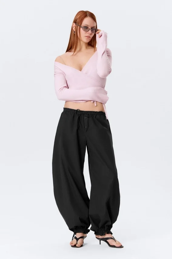 Low Rise Ruched Drawstring Trousers – Black Low Rise Ruched Drawstring Trousers – Black