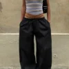 Low Rise Ruched Drawstring Trousers – Black Low Rise Ruched Drawstring Trousers – Black