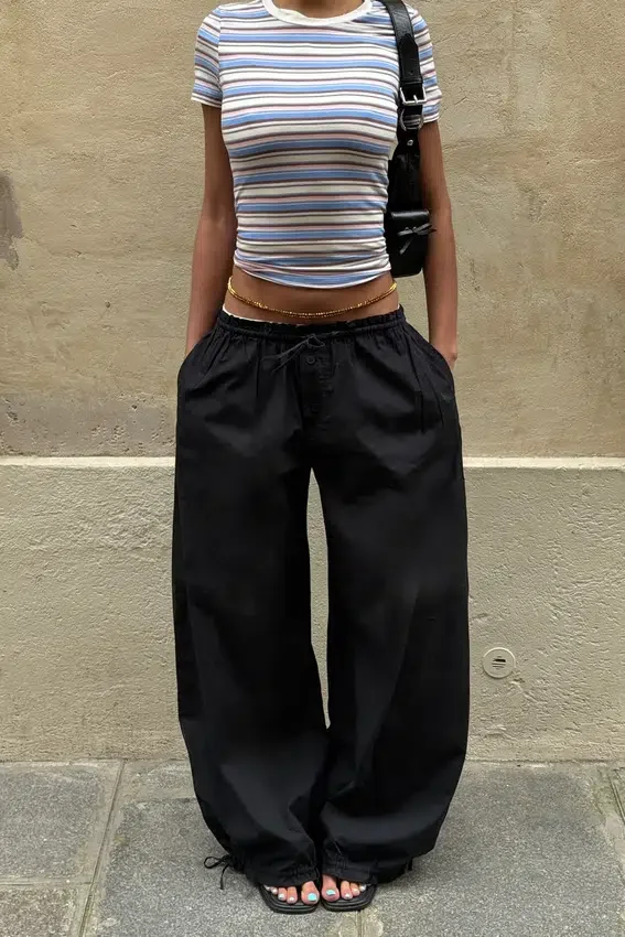 Low Rise Ruched Drawstring Trousers – Black Low Rise Ruched Drawstring Trousers – Black