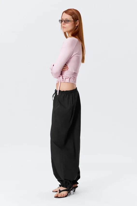Low Rise Ruched Drawstring Trousers – Black Low Rise Ruched Drawstring Trousers – Black