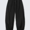 Low Rise Ruched Drawstring Trousers – Black Low Rise Ruched Drawstring Trousers – Black