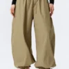Low Rise Ruched Drawstring Trousers – Light Khaki Green Low Rise Ruched Drawstring Trousers – Light Khaki Green