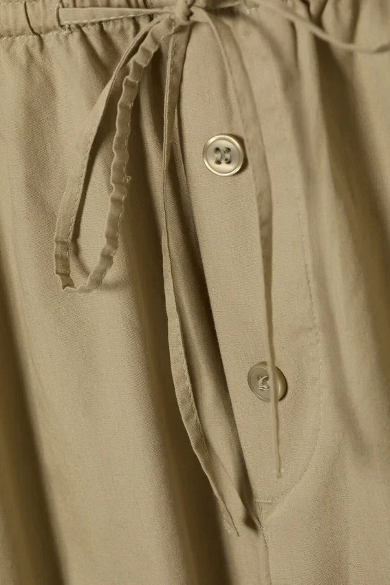 Low Rise Ruched Drawstring Trousers – Light Khaki Green Low Rise Ruched Drawstring Trousers – Light Khaki Green